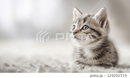 Sweet Gray Kitten Gazing Curiously at Light Generative AI 129202519