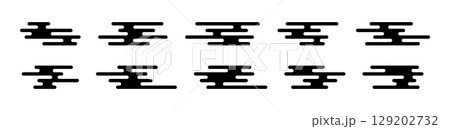 Japanese and Chinese cloud set. Asian cloud pattern. Simple black Japan or China style shapes. Traditional oriental design decorative element. Vector illustration isolated on white background 129202732