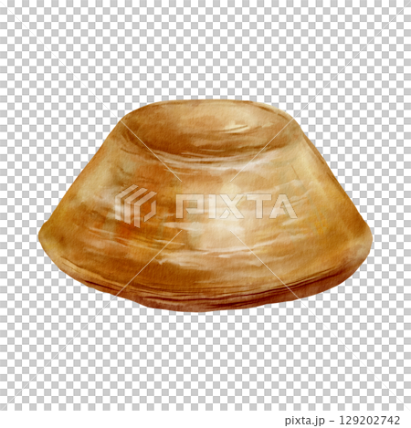 Pastel de nata upside down-authentic Portuguese tart de Belem with eggs cream, The monks secret recipe from Jeronimos Monastery, Lisbon. Hand-drawn watercolor food clip art isolated on white 129202742