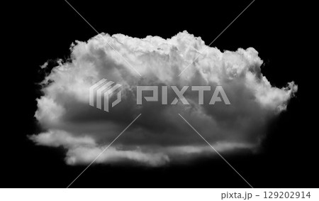 Separate white clouds on a black background are real clouds. White clouds are isolated on a black background. White fluffy cumulus cloud isolated on a black background 129202914