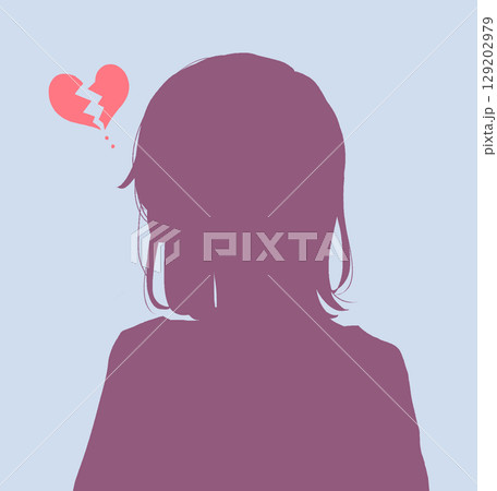 ぽっちゃりした女性 影絵 割れたハート ぽっちゃりした女性 影絵 割れたハート 129202979