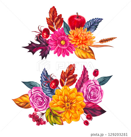 Autumn Watercolor Set Hand Drawn Watercolor 129203281
