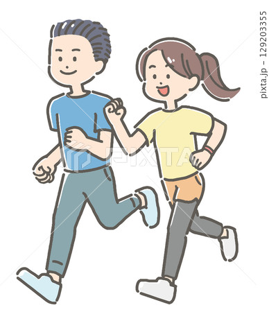 ジョギングをする男女カップルのイラスト 129203355