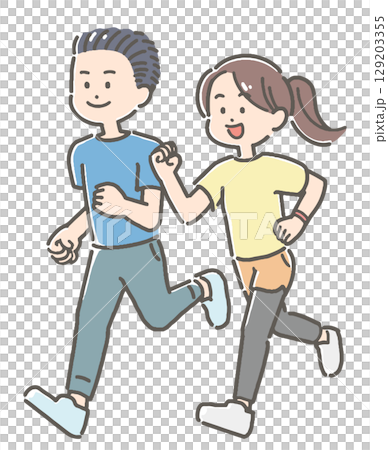 ジョギングをする男女カップルのイラスト 129203355