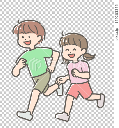 ジョギングをする男の子と女の子のイラスト 129203356
