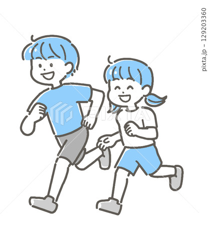 ジョギングをする男の子と女の子のイラスト 129203360
