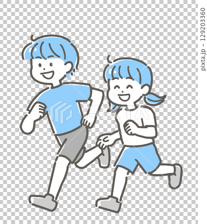 ジョギングをする男の子と女の子のイラスト 129203360