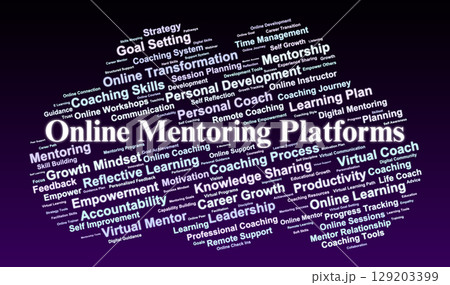 Online Mentoring Platforms Word Cloud. Concepts of Digital Coaching and Remote Growth 129203399