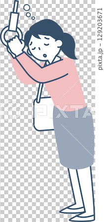 つり革につかまったまま居眠りする若い女性 129203671