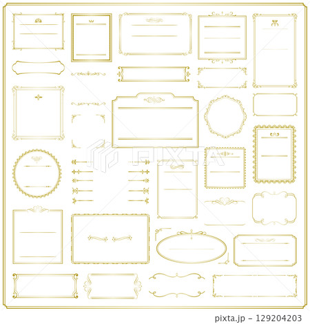 文字なしで使いやすいゴールドのビンテージフレームとオーナメントのセット 129204203