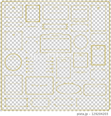 文字なしで使いやすいゴールドのビンテージフレームとオーナメントのセット 129204203