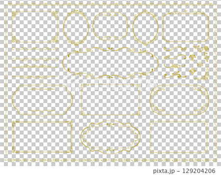 一組金色復古框架和植物裝飾品，無需文字即可輕鬆使用。 129204206