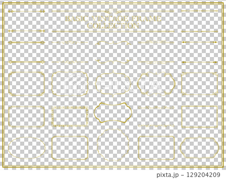 文字なしで使いやすいゴールドのビンテージフレームとオーナメントのセット6 129204209