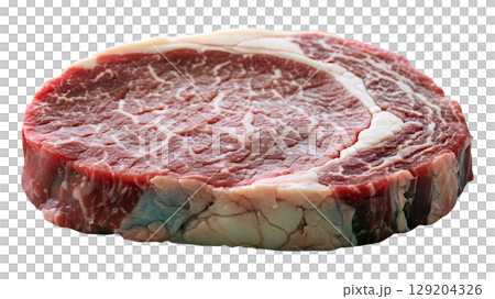 Fresh raw beef steak cuts with beautiful marbling ready for gourmet cooking. 129204326