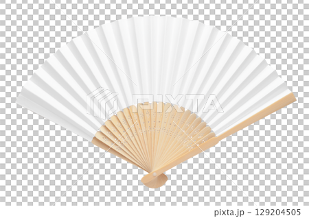 Folding paper bamboo fan mockup. Chinese or japanese blank fan for sublimation. 129204505