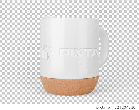 White blank ceramic mug with cork bottom. Coffee mug template. 3d rendering White blank ceramic mug with cork bottom. Coffee mug template. 3d rendering 129204510