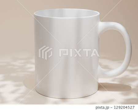 White blank ceramic mug with shadow overlay. 11oz Coffee mug template. 3d rendering 129204527