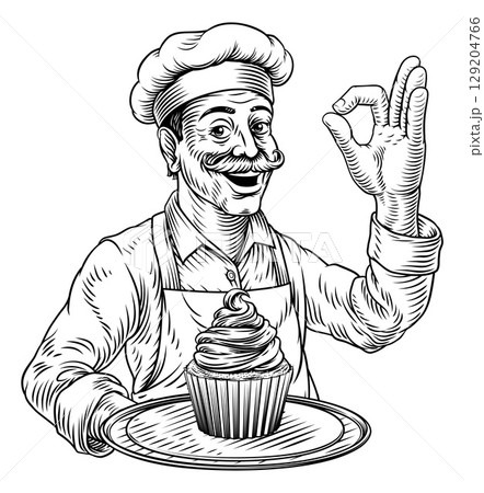 Pastry Chef Cupcake Cake Baker Bakery Illustration 129204766