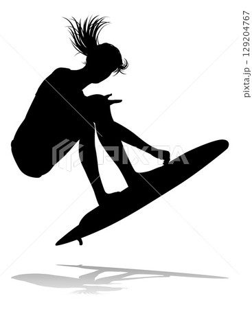 Woman Surfer Surfboard Female Surfer Silhouette 129204767