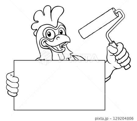 Rooster Painter Decorator Paint Roller Mascot Rooster Painter Decorator Paint Roller Mascot 129204806