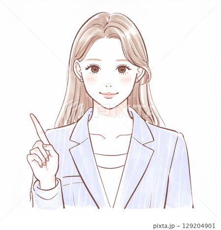 指をさして説明する女性のシンプルなイラスト素材 129204901