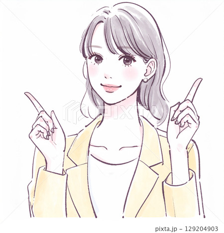 指をさして説明する女性のシンプルなイラスト素材 129204903