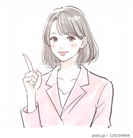 指をさして説明する女性のシンプルなイラスト素材 指をさして説明する女性のシンプルなイラスト素材 129204904