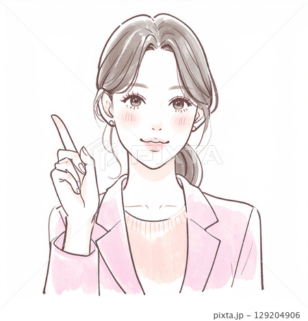 指をさして説明する女性のシンプルなイラスト素材 129204906