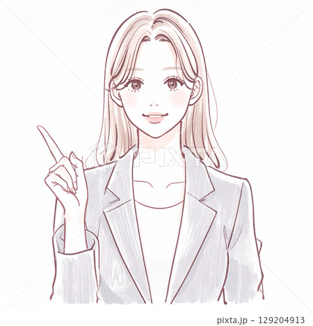 指をさして説明する女性のシンプルなイラスト素材 指をさして説明する女性のシンプルなイラスト素材 129204913