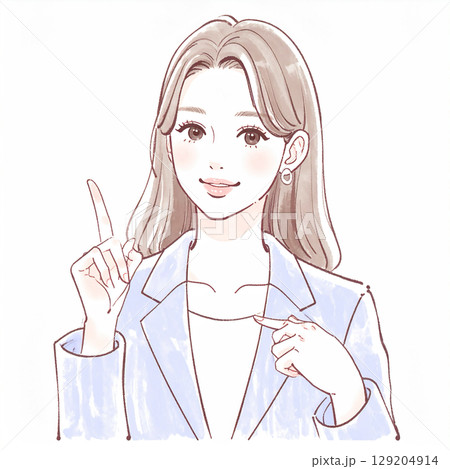 指をさして説明する女性のシンプルなイラスト素材 129204914
