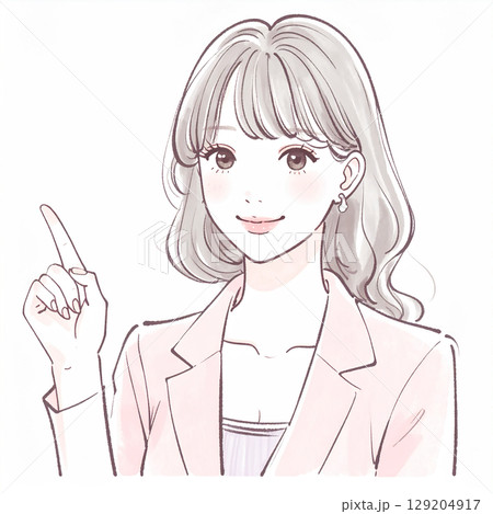 指をさして説明する女性のシンプルなイラスト素材 129204917