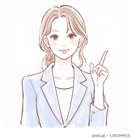 指をさして説明する女性のシンプルなイラスト素材 指をさして説明する女性のシンプルなイラスト素材 129204918