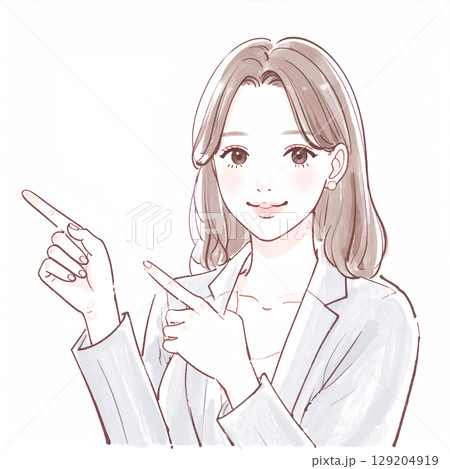 指をさして説明する女性のシンプルなイラスト素材 129204919