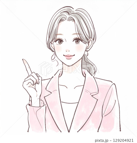 指をさして説明する女性のシンプルなイラスト素材 指をさして説明する女性のシンプルなイラスト素材 129204921