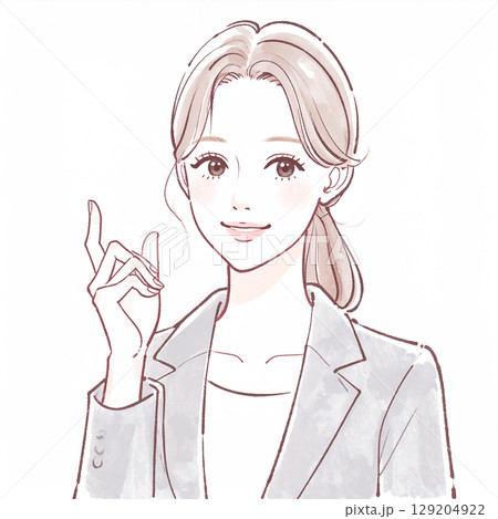 指をさして説明する女性のシンプルなイラスト素材 指をさして説明する女性のシンプルなイラスト素材 129204922