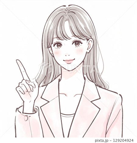 指をさして説明する女性のシンプルなイラスト素材 129204924