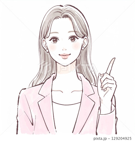 指をさして説明する女性のシンプルなイラスト素材 指をさして説明する女性のシンプルなイラスト素材 129204925