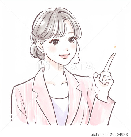 指をさして説明する女性のシンプルなイラスト素材 129204928