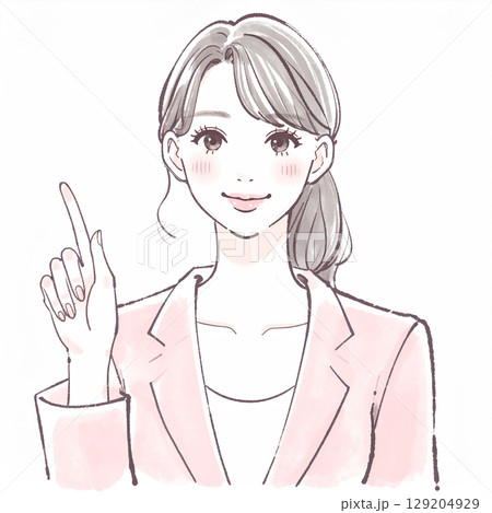 指をさして説明する女性のシンプルなイラスト素材 指をさして説明する女性のシンプルなイラスト素材 129204929
