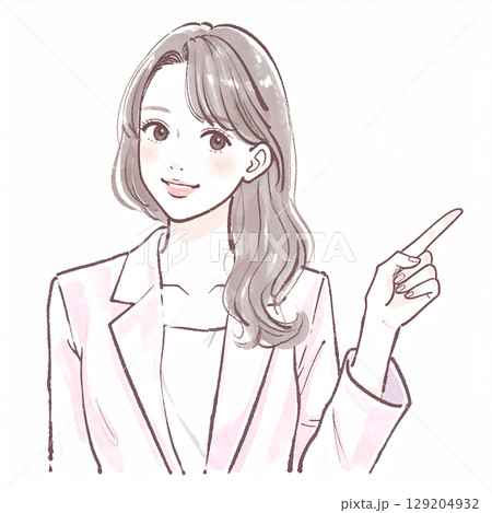 指をさして説明する女性のシンプルなイラスト素材 129204932