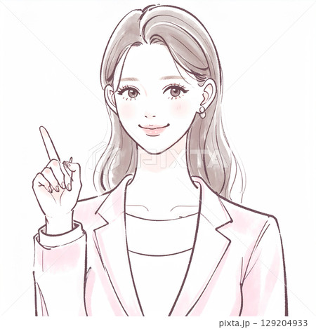 指をさして説明する女性のシンプルなイラスト素材 129204933