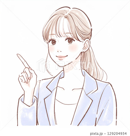 指をさして説明する女性のシンプルなイラスト素材 129204934