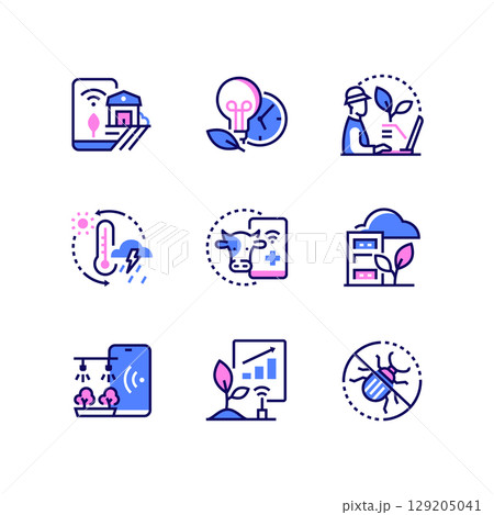 Smart farm - modern colorful line design style icons 129205041