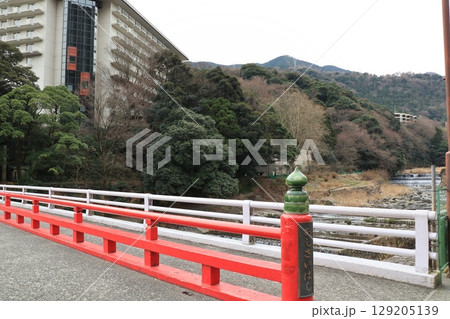 神奈川県箱根湯本早川に懸かるあじさい橋 129205139