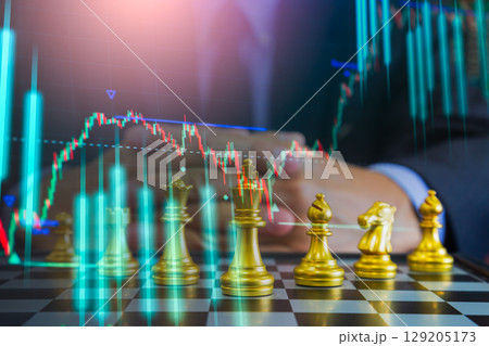 Stock market or forex trading graph and candlestick chart suitable for financial investment concept. Economy trends background for business idea and all art work design. Abstract finance background. Stock market or forex trading graph and candlestick chart suitable for financial investment concept. Economy trends background for business idea and all art work design. Abstract finance background. 129205173