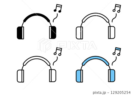 様々な配色が施されたヘッドフォンのアイコンセット 129205254