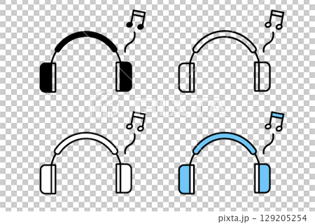 様々な配色が施されたヘッドフォンのアイコンセット 129205254