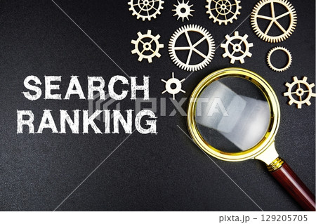 Search Ranking text message with magnifying glass on black background 129205705