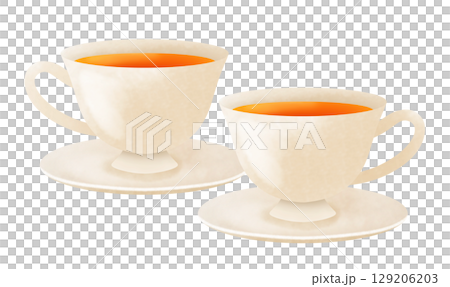 Illustration of two teacups and saucers filled with tea Illustration of two teacups and saucers filled with tea 129206203