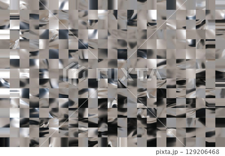 A striking abstract chrome background showcases mosaic metallic surface. This high-tech aesthetic evokes a 2000s vibe, perfect for design projects. 129206468